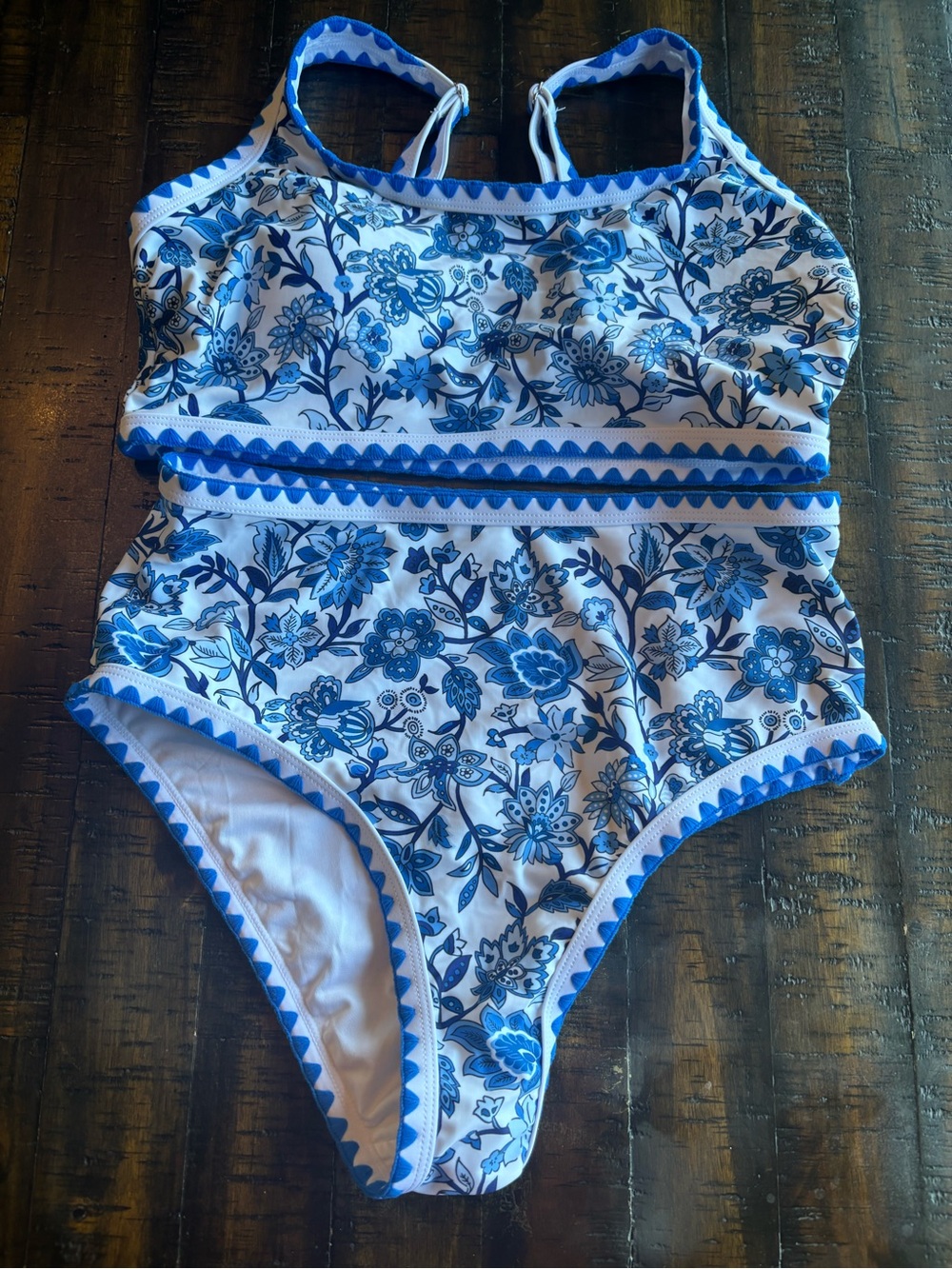 Blue Floral High-Waist Two-Piece Bikini - Women